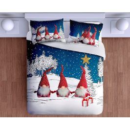 Gipetex Natural Dream 3D italské povlečení 100% bavlna Gnometti-Vánoční skřítci - 140x200 / 70x90 cm